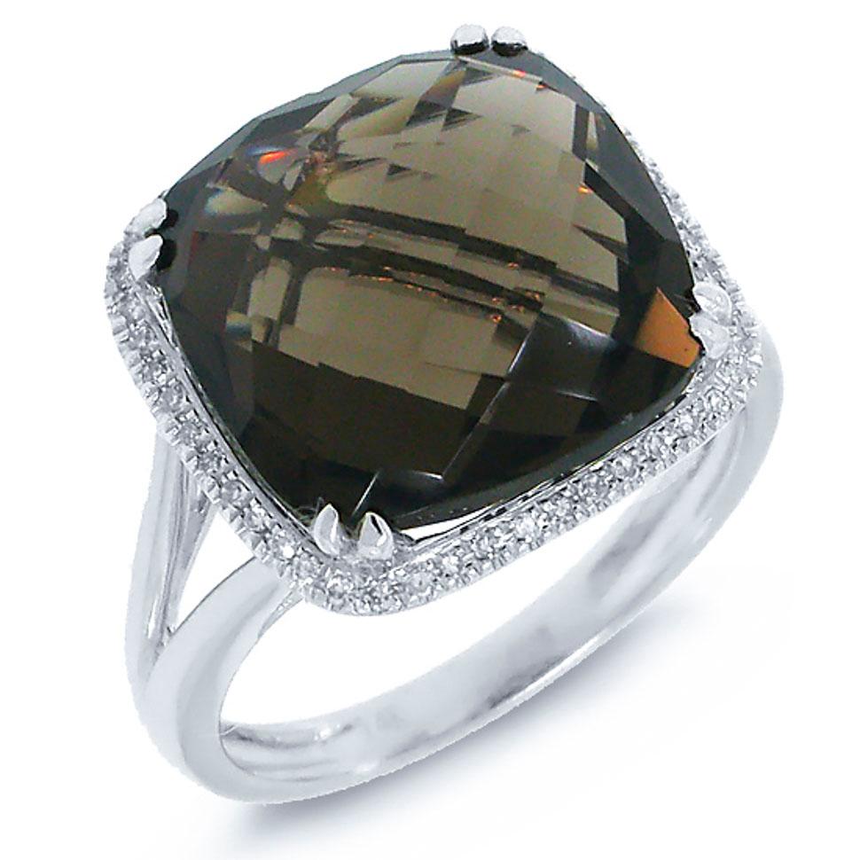 Diamond & 8.62ct Smokey Quartz 14k Yellow Gold Ring - 0.12ct