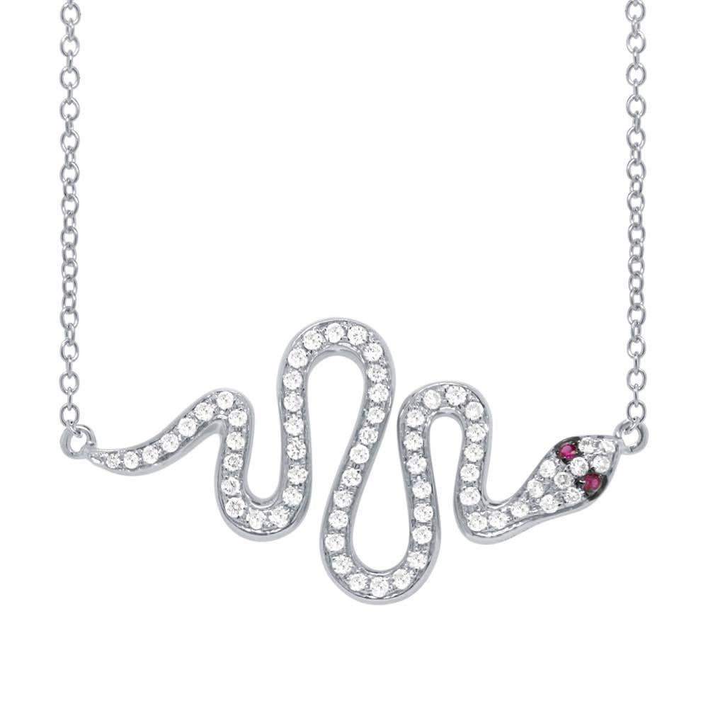 14k White Gold Diamond & 0.02ct Ruby Snake Necklace V0122