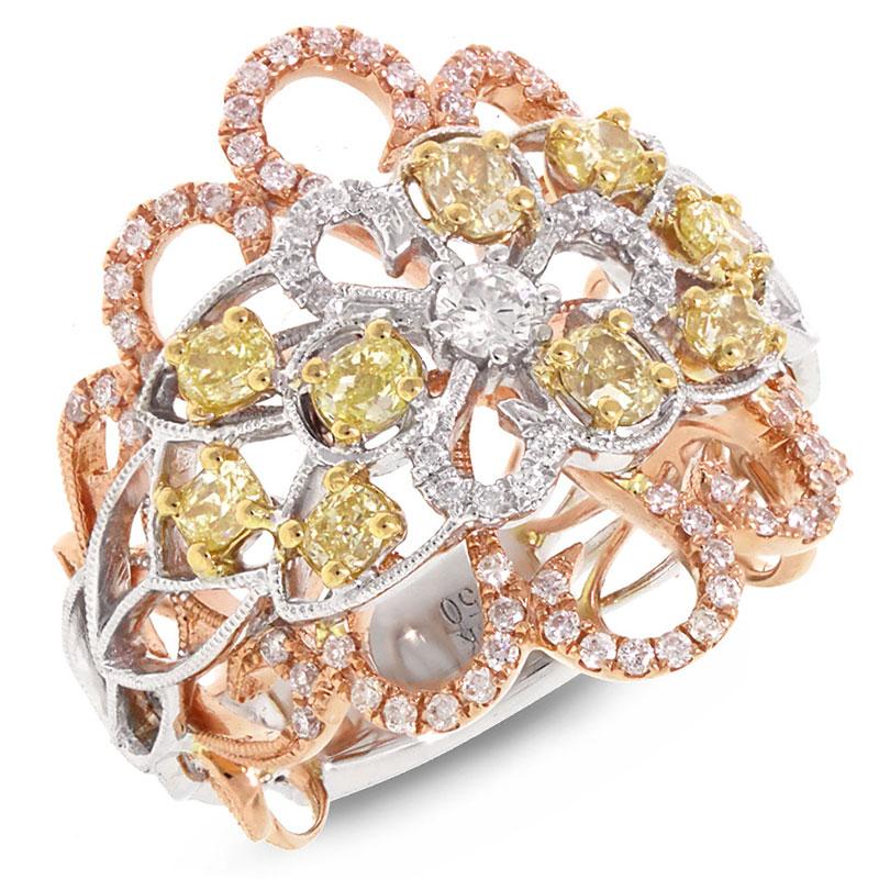 18k Three-tone Gold White & Fancy Color Diamond Ring - 1.32ct