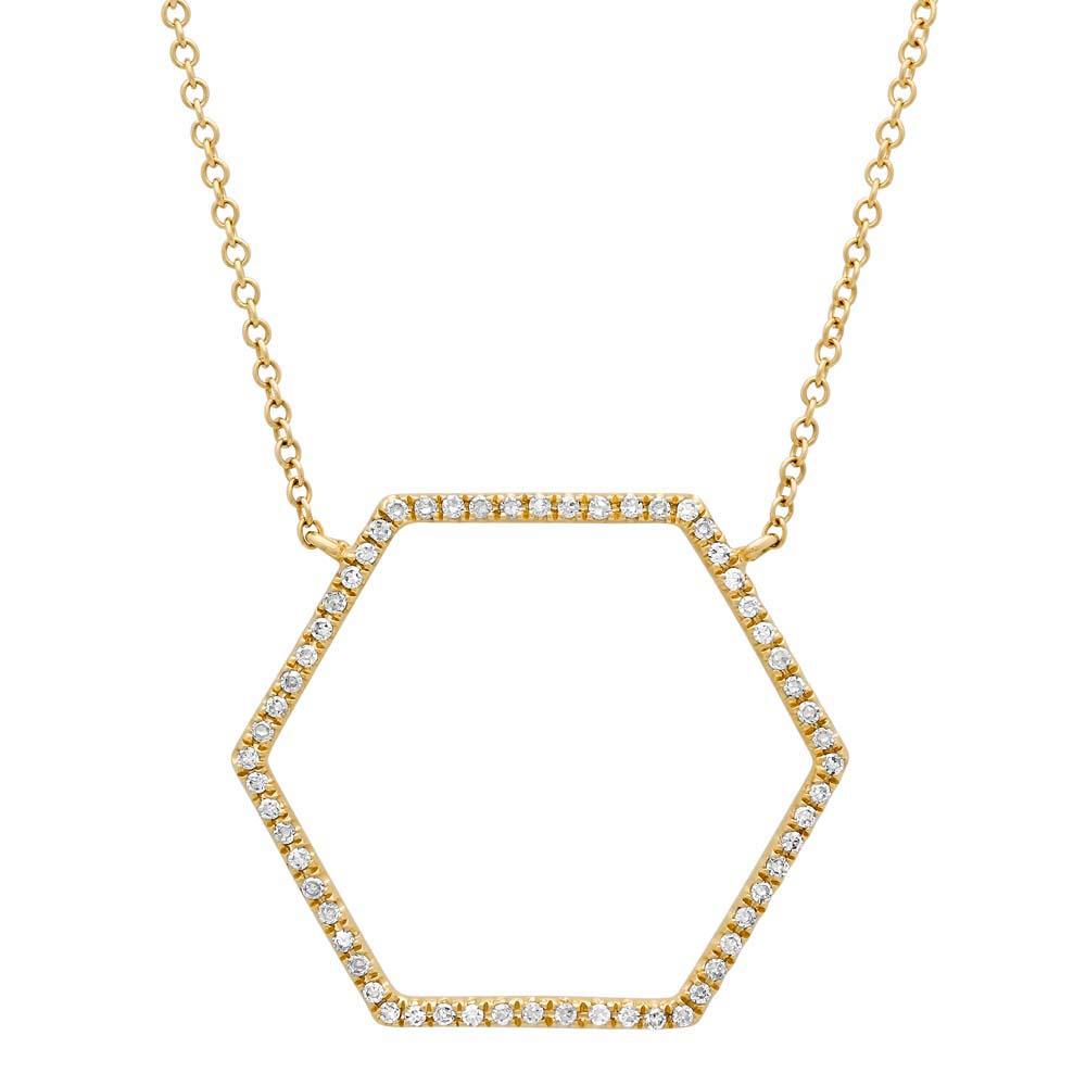 14k Yellow Gold Diamond Hexagon Necklace - 0.25ct