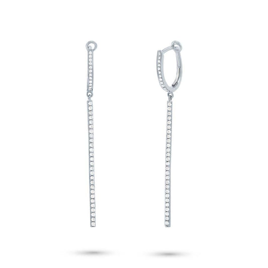 14k White Gold Diamond Bar Earring