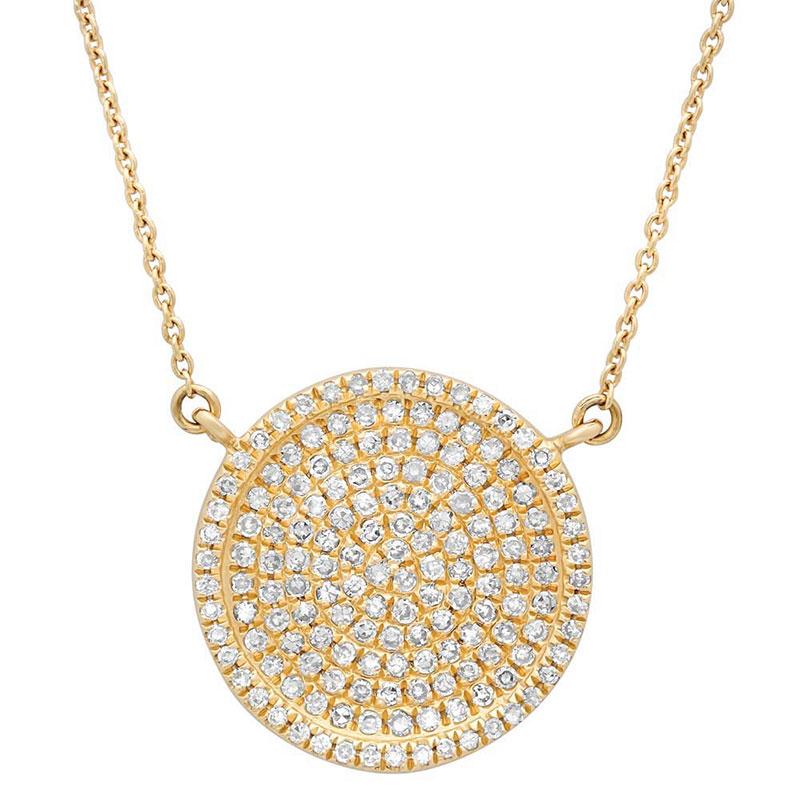 14k Yellow Gold Diamond Pave Circle Necklace - 0.47ct