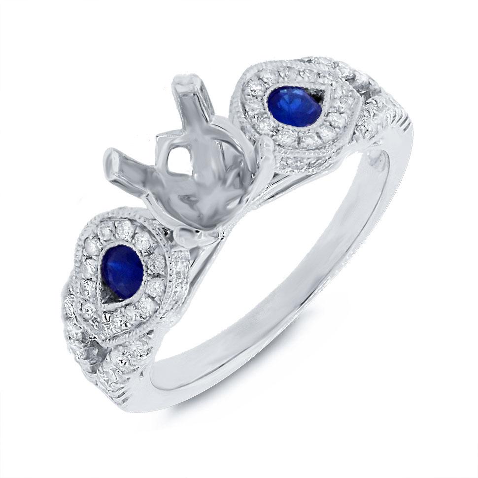 Diamond & 0.27ct Blue Sapphire 14k White Gold Semi-mount Ring - 0.46ct