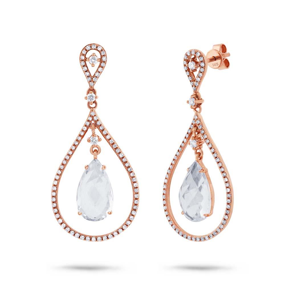 Diamond & 4.52ct White Topaz 14k Rose Gold Earring - 0.54ct