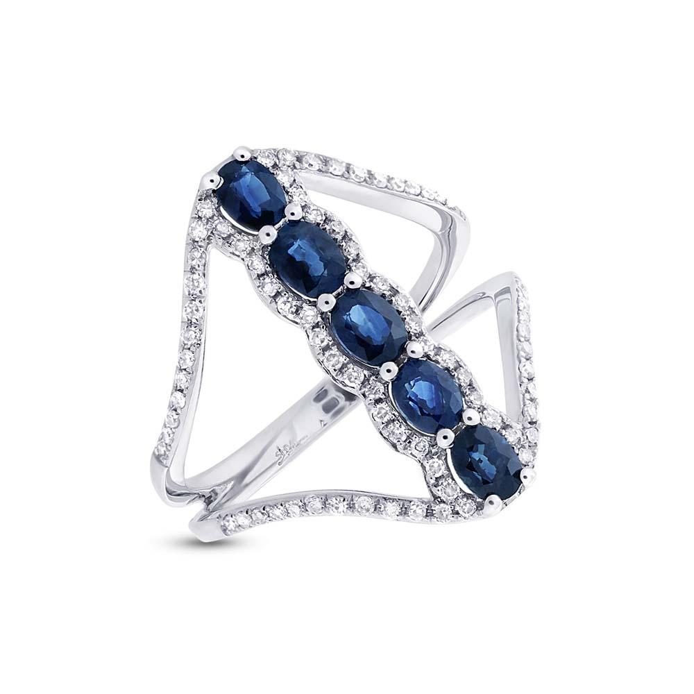 Diamond & 1.27ct Blue Sapphire 14k White Gold Ring - 0.36ct