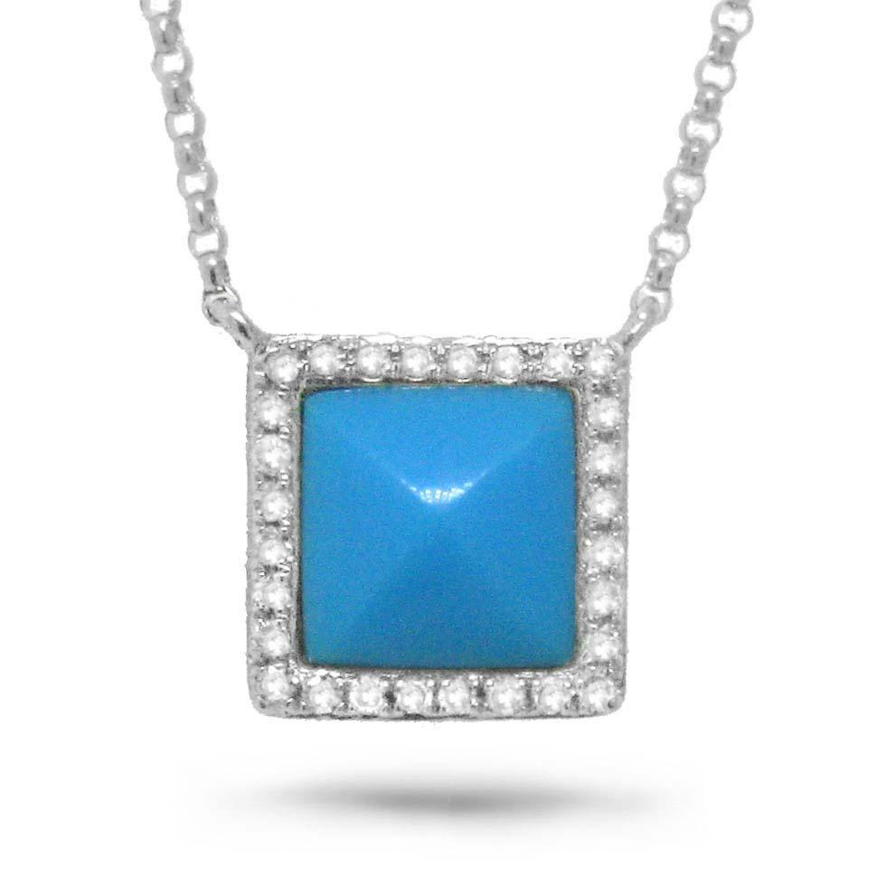 Diamond & 0.73ct Composite Turquoise 14k White Gold Necklace