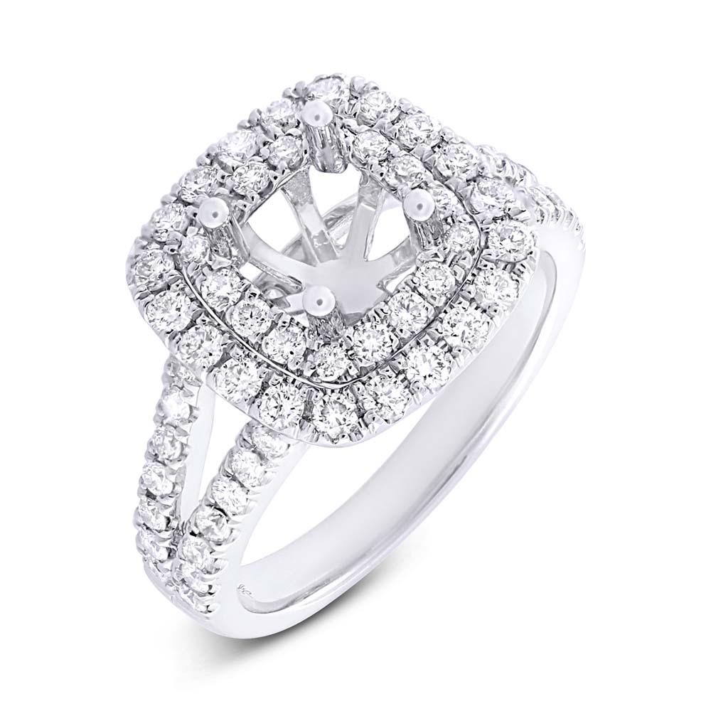 14k White Gold Diamond Semi-mount Ring for 6.5x6.5mm Center - 0.91ct