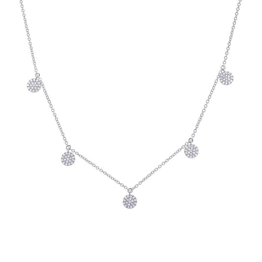 14k Classy White Gold Diamond Pave Circle Necklace - 0.22ct V0010