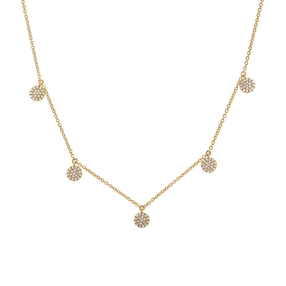 14k Yellow Gold Diamond Pave Circle Necklace - 0.22ct
