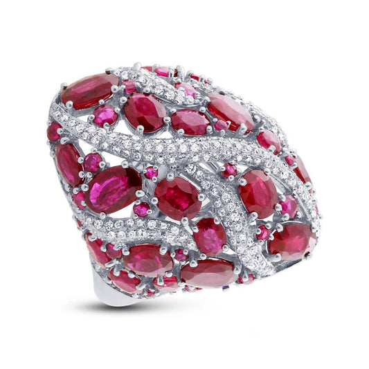 Diamond & 8.17ct Ruby 14k White Gold Ring - 0.81ct