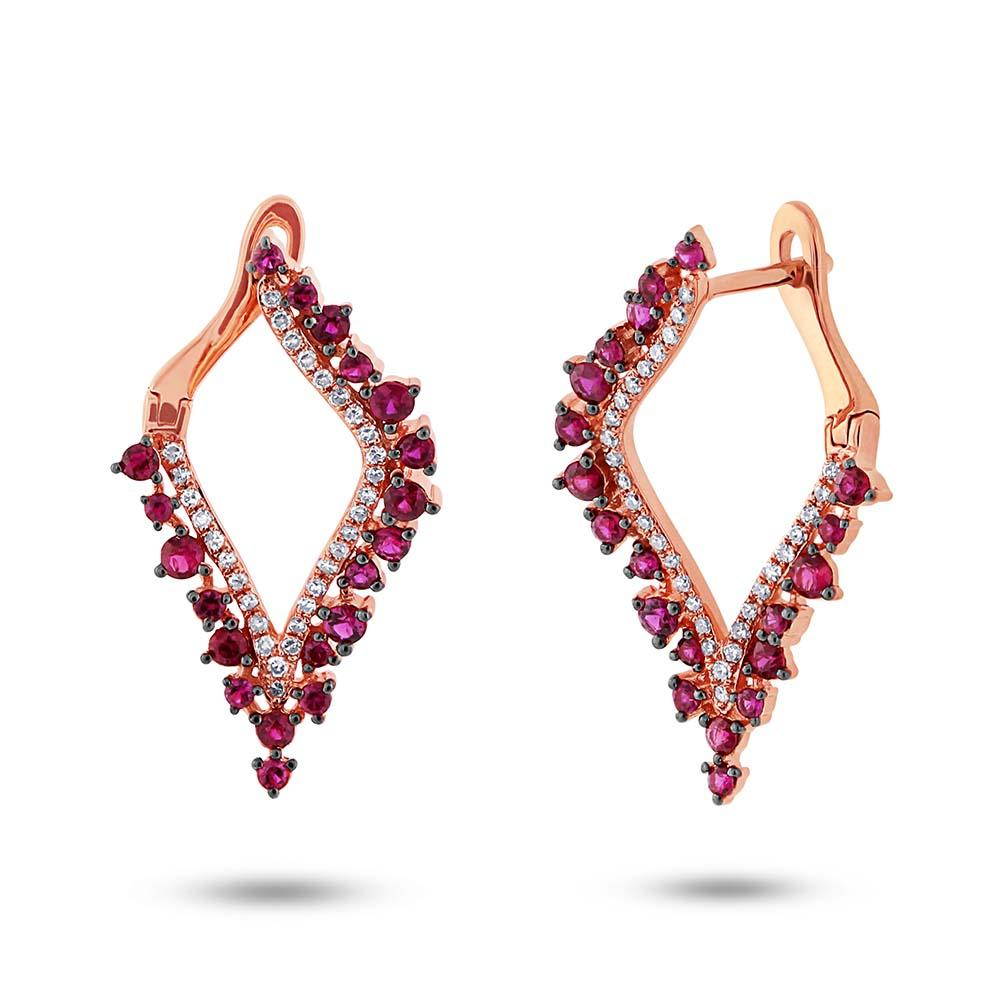 Diamond & 0.94ct Ruby 14k Rose Gold Earring - 0.25ct