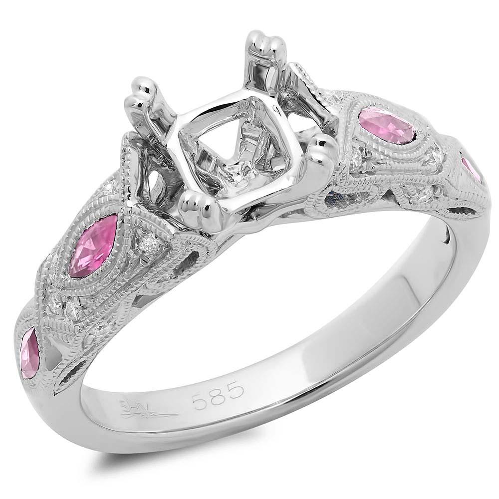 Diamond & 0.38ct Pink Sapphire 14k White Gold Semi-mount Ring - 0.09ct