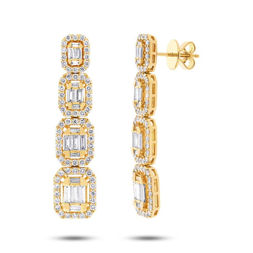 18k Yellow Gold Diamond Baguette Earring - 3.19ct