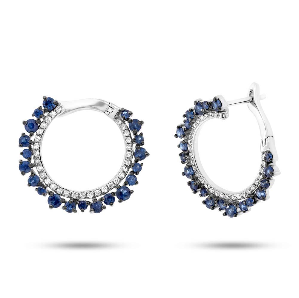 Diamond & 1.22ct Blue Sapphire 14k White Gold Earring
