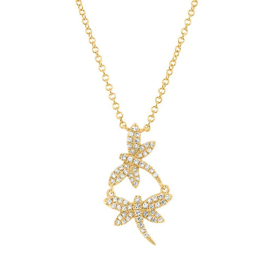 14k Yellow Gold Diamond Dragonfly Necklace - 0.18ct V0182