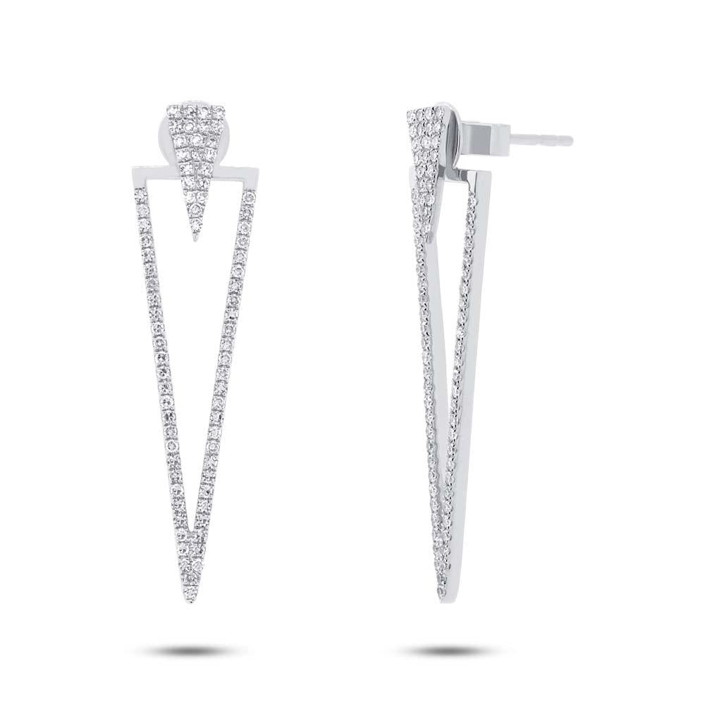 14k White Gold Diamond Triangle Ear Jacket Earring with Studs