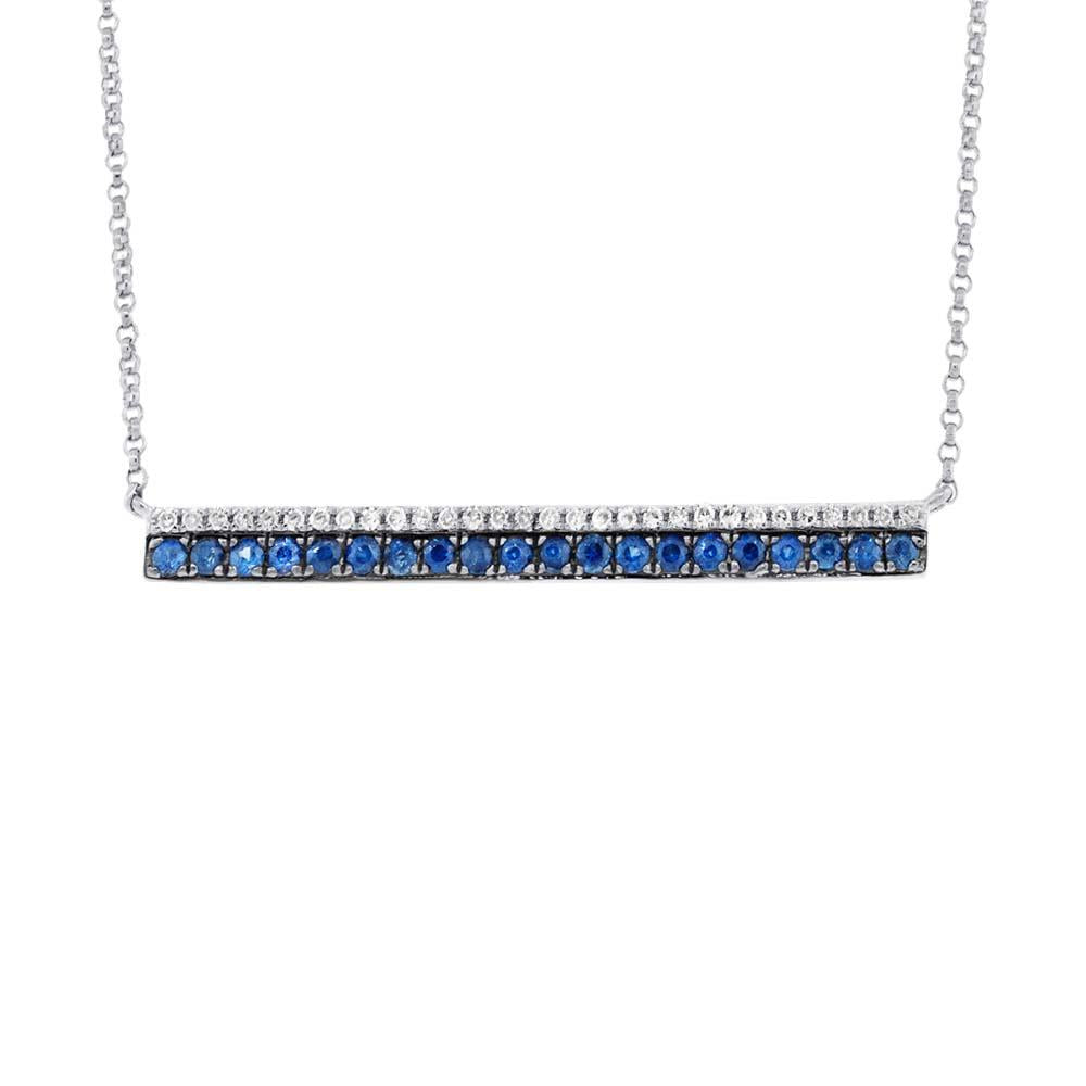 14k White Gold Diamond & 0.31ct Blue Sapphire Bar Necklace V0137