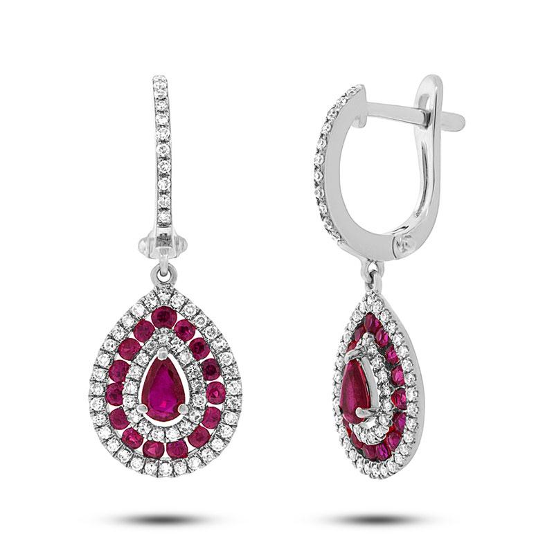 Diamond & 1.15ct Ruby 14k White Gold Earring - 0.47ct