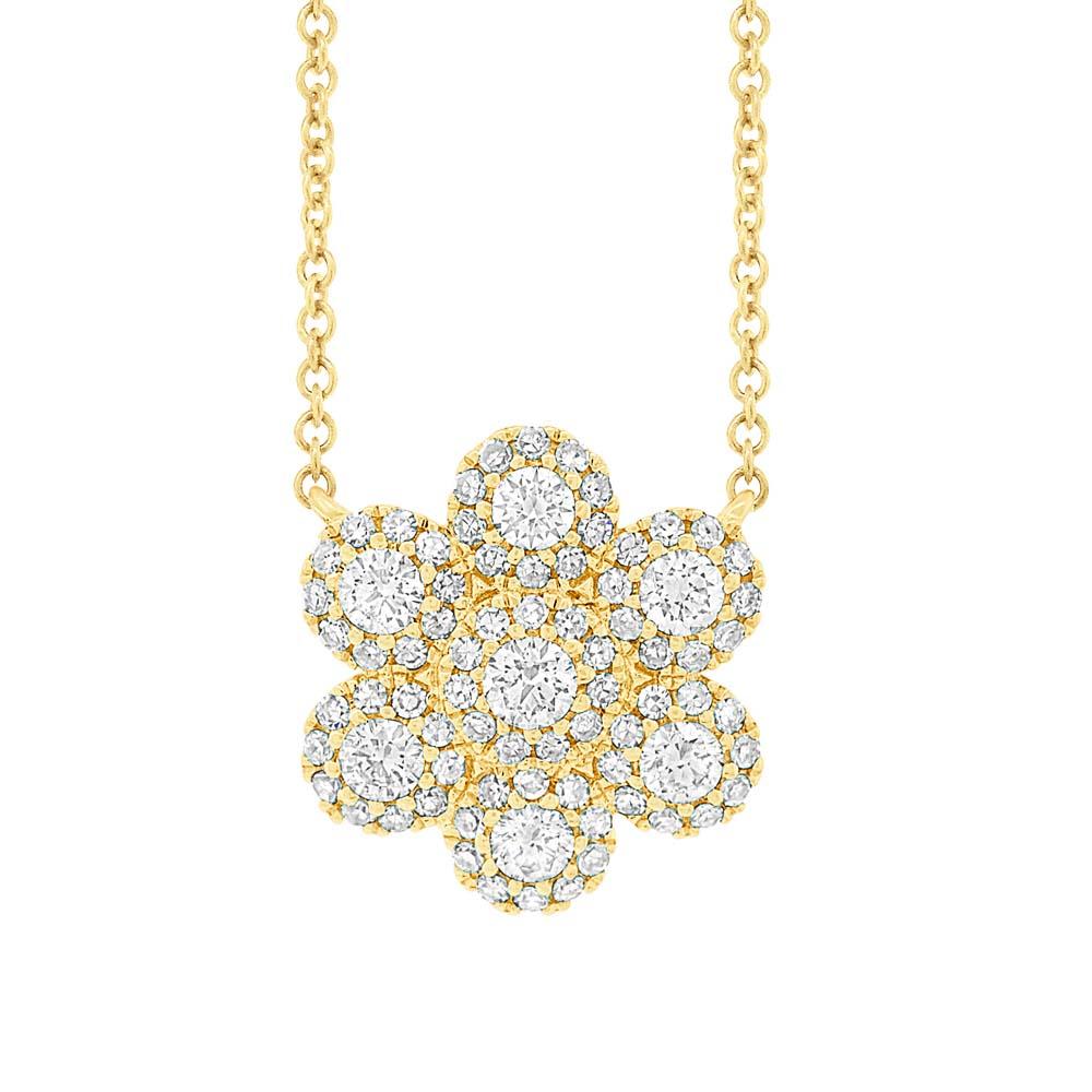14k Yellow Gold Diamond Flower Necklace - 0.47ct