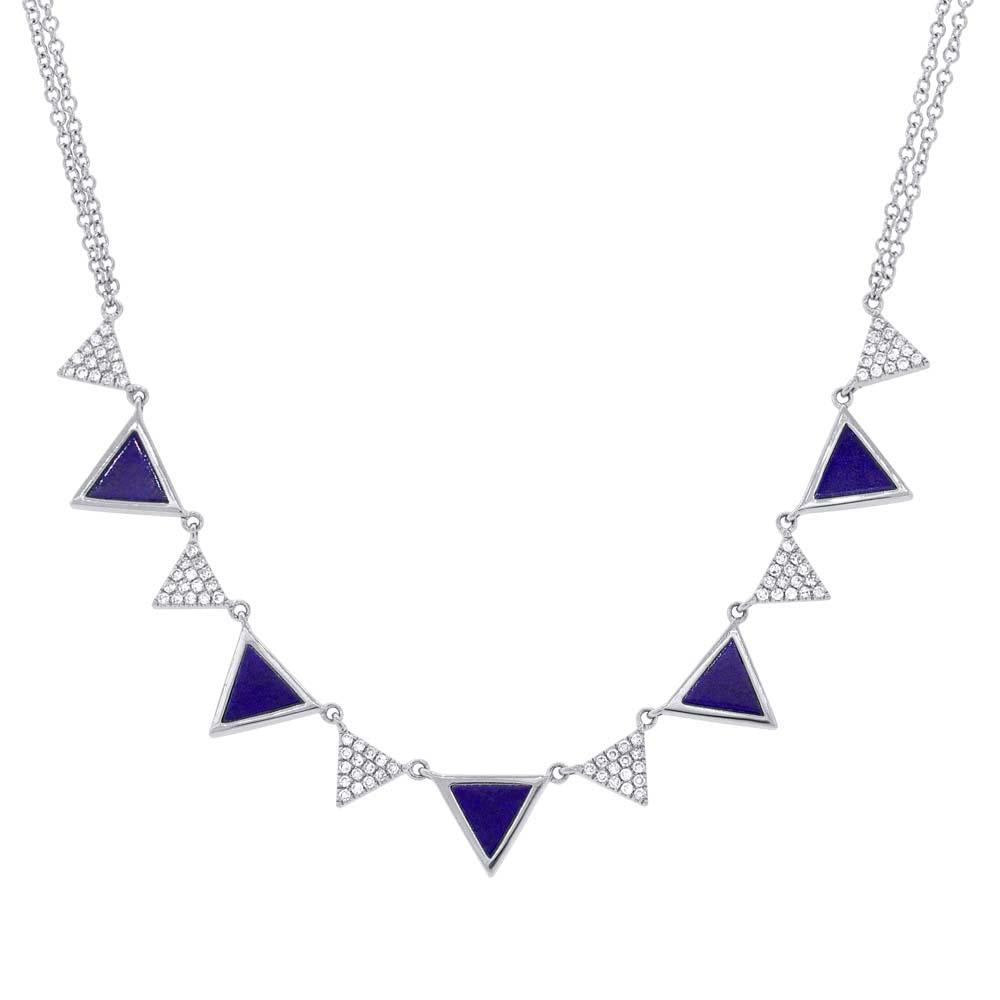 Diamond & 1.21ct Lapis 14k White Gold Triangle Necklace - 0.26ct
