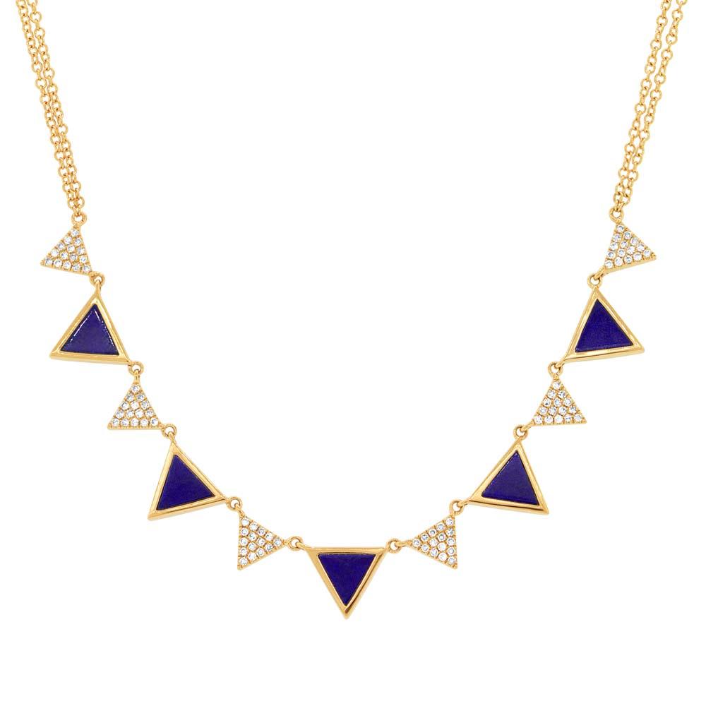 Diamond & 1.21ct Lapis 14k Yellow Gold Triangle Necklace - 0.26ct