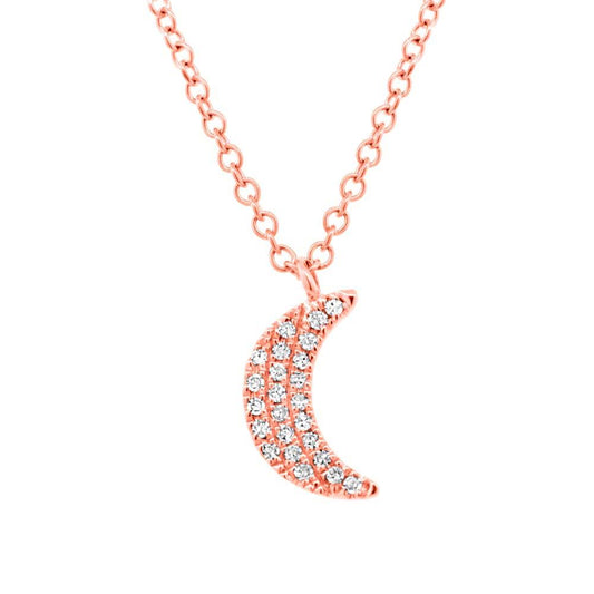 14k Rose Gold Unique Crescent Moon Diamond Pendant - 0.06ct V0181