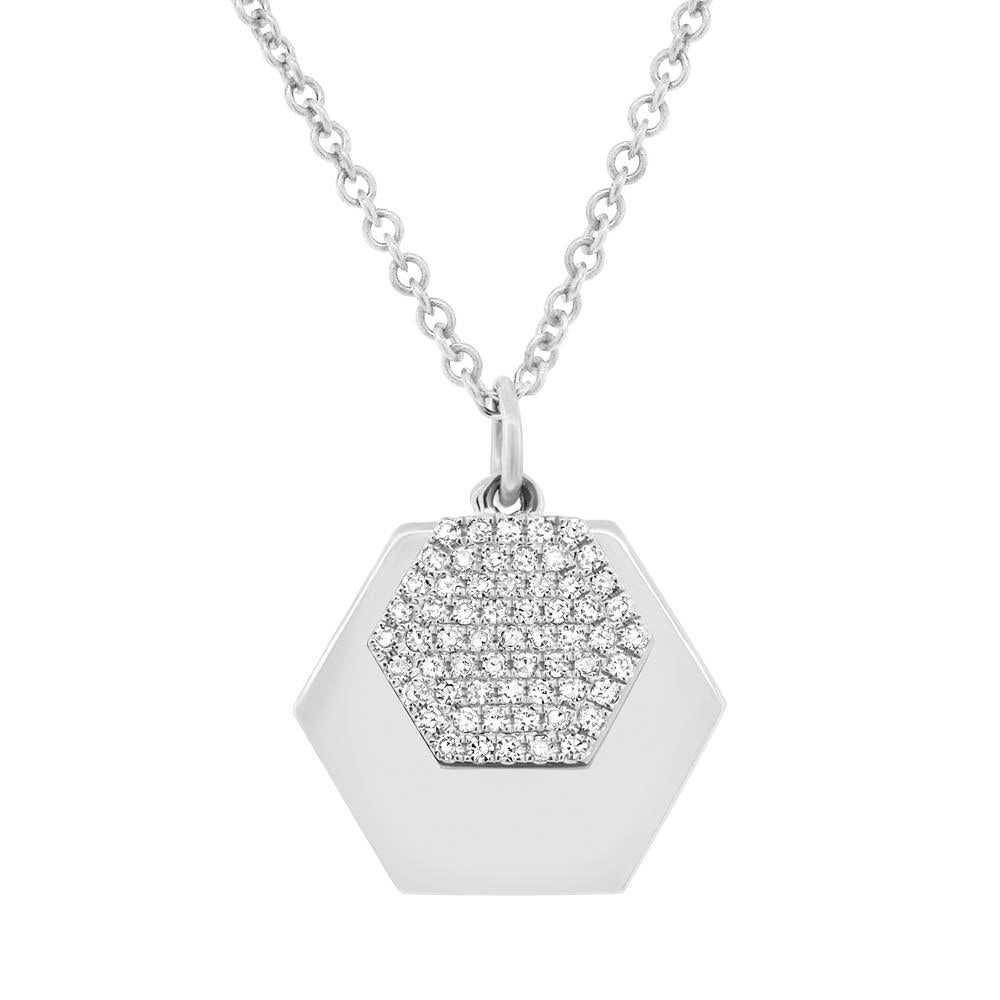 14k White Gold Diamond Hexagon Pendant - 0.14ct