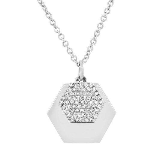 14k White Gold Diamond Hexagon Pendant - 0.14ct