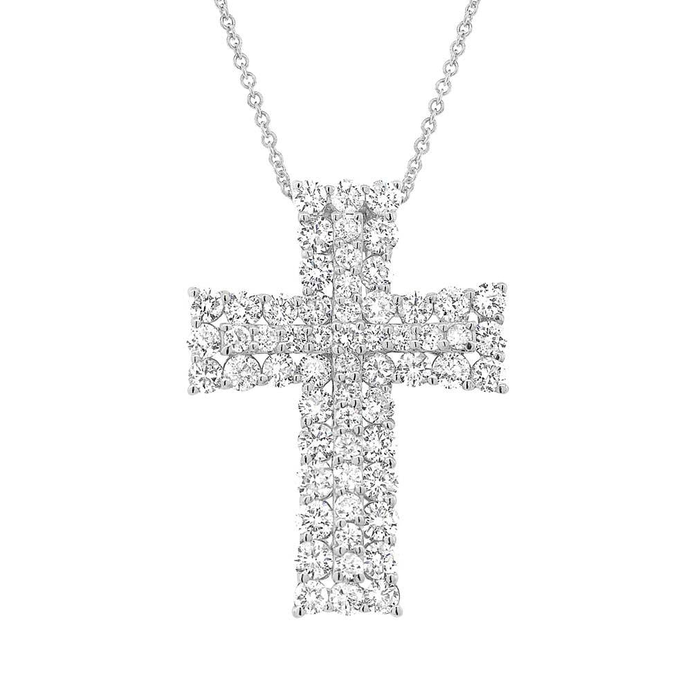 18k White Gold Diamond Cross Pendant - 1.56ct