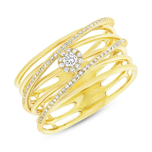 14k Yellow Gold Diamond Bridge Lady's Ring - 0.21ct