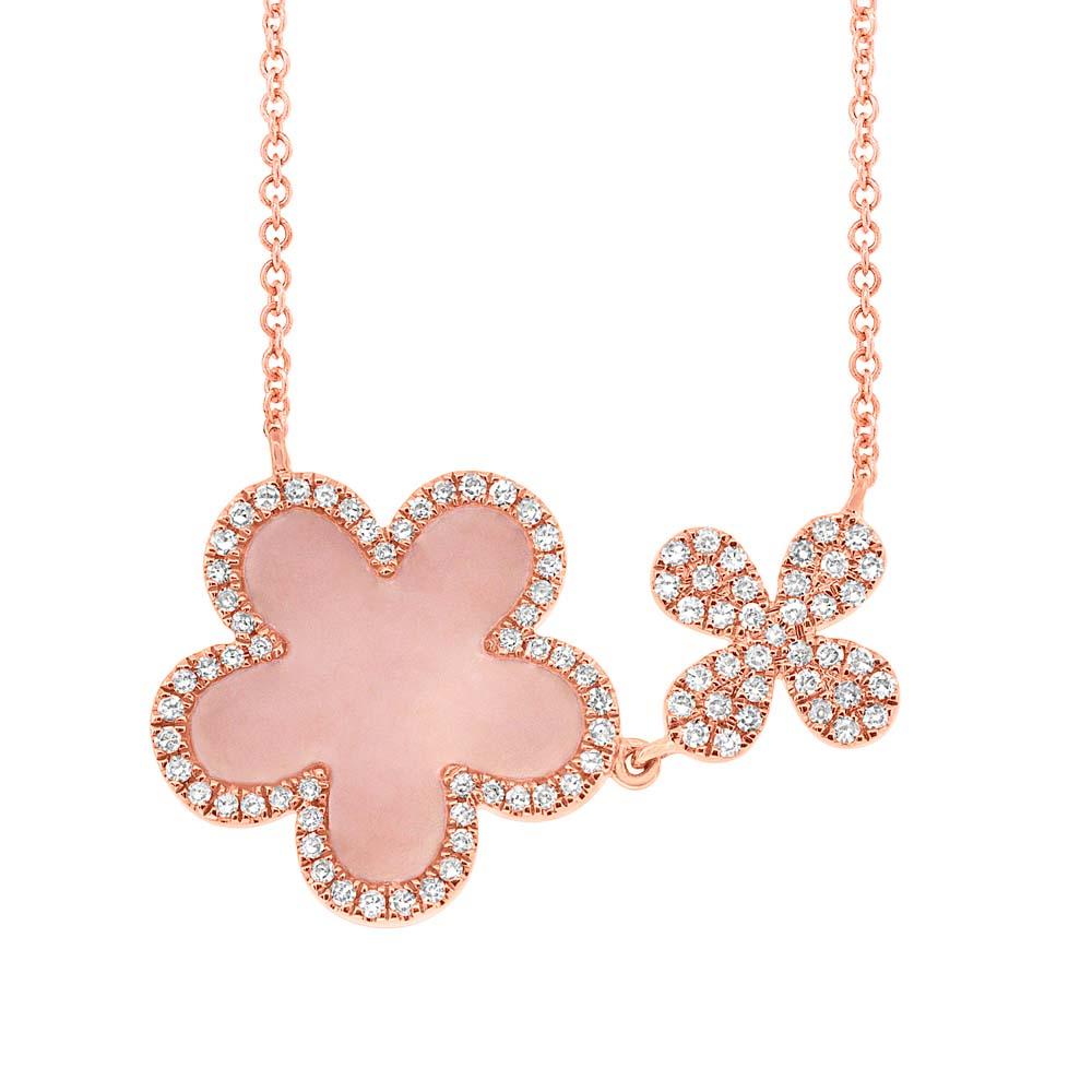 Diamond & 0.90ct Pink Opal 14k Rose Gold Flower Necklace - 0.23ct