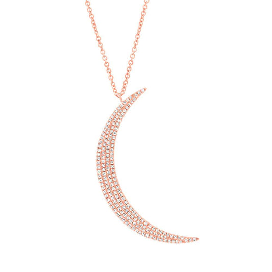 14k Rose Gold Fashionable Diamond Crescent Necklace - 0.44ct V0166