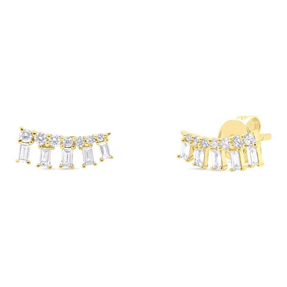 14k Yellow Gold Diamond Baguette Earrings