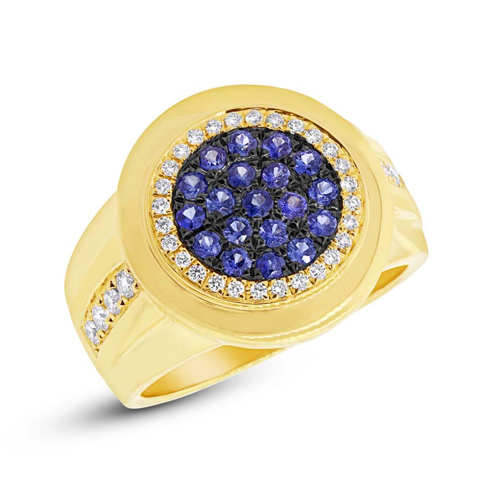 Diamond & 0.53ct Blue Sapphire 14k Yellow Gold Men's Ring Size 7 - 0.32ct