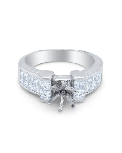 White Gold Princess Cut Diamond Semi Mount Engagement Ring Lab Grown Diamond Made To Order