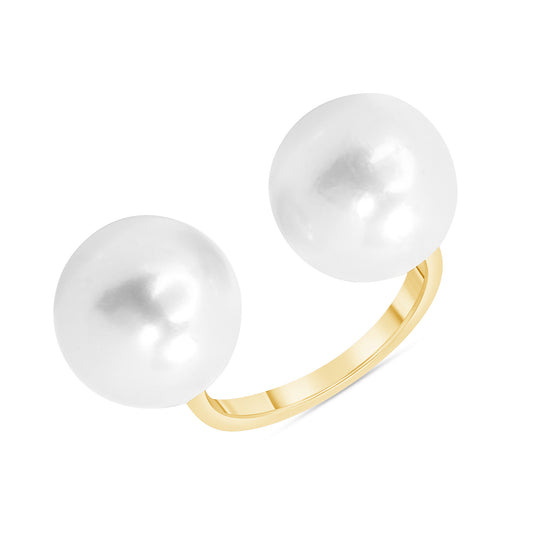 14K Yellow Gold Twin Pearl Ring V0229
