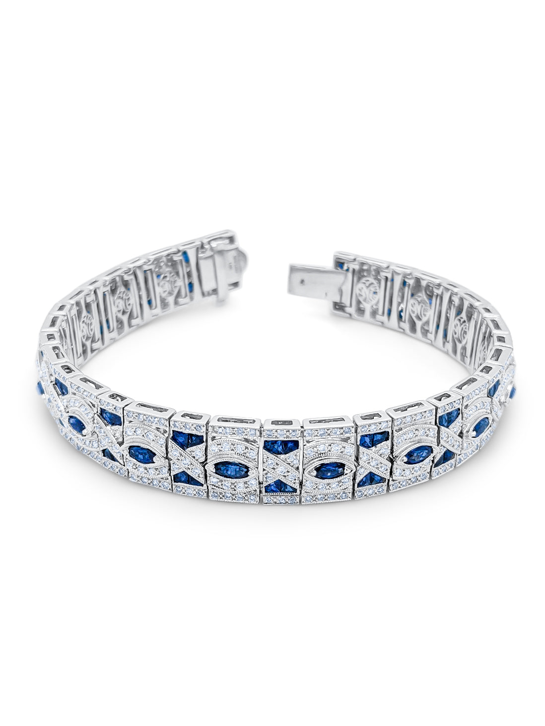 14k White Gold Diamond Bracelet with Sapphire