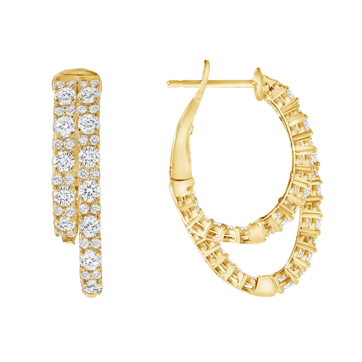 14K Yellow Gold Diamond Hoop Earring with 2.30 Carat Diamonds