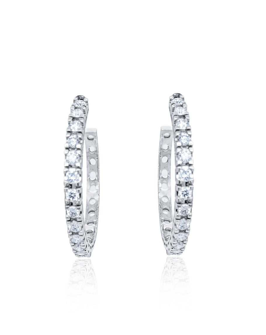 14k White Gold Hoop Diamond Earring V0340