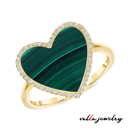 Green Malachita Heart Ring V0243