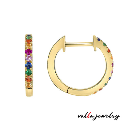 14k Yellow Gold Natural Gem Stone Huggie Hoop Earrings