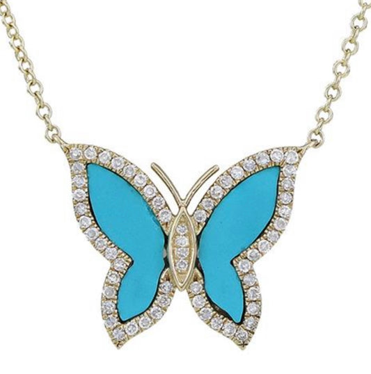 14k Unique White Gold Turquoise Butterfly Necklace V0148