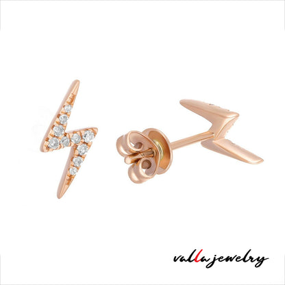 14k Rose Gold Diamond Lightning Earrings