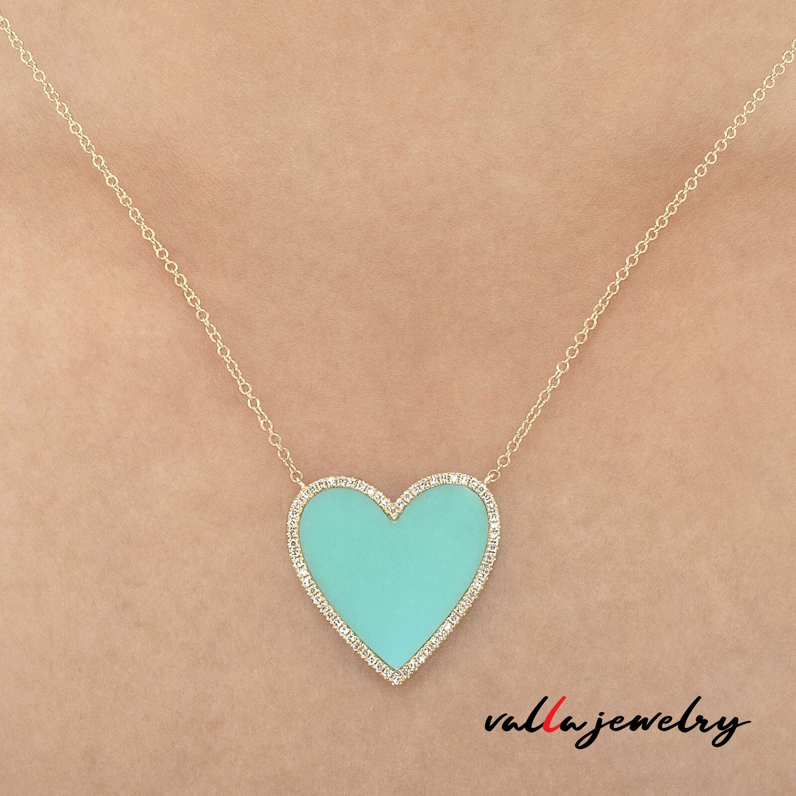 1/4 CT. T.W. Diamond Frame Blue Enamel Heart Necklace in Sterling Silver  with 14K Gold Plate | Zales
