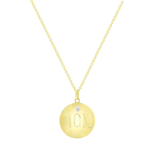 14k YELLOW GOLD MOM NECKLACE With Diamond V0223