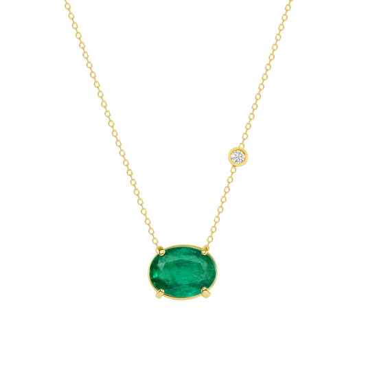 14k yellow gold Oval shape Emerald With Diamond Necklace V0219