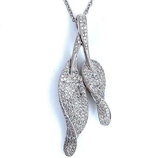 14K White Gold 1/2 CT. T.W. Composite Leaf Diamond Pendant Necklace