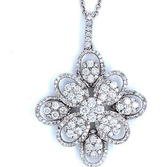 14K White Gold Genuine Diamond Flower Pendant Perfect Gift For Her