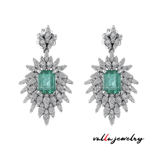 14k Classy White Gold With Natural Emerald Earrings