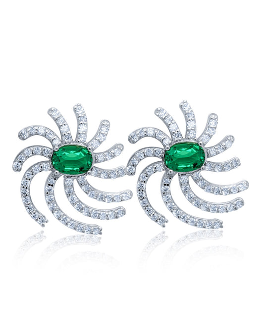 18k White Gold Diamond Earring with Emerald V0331